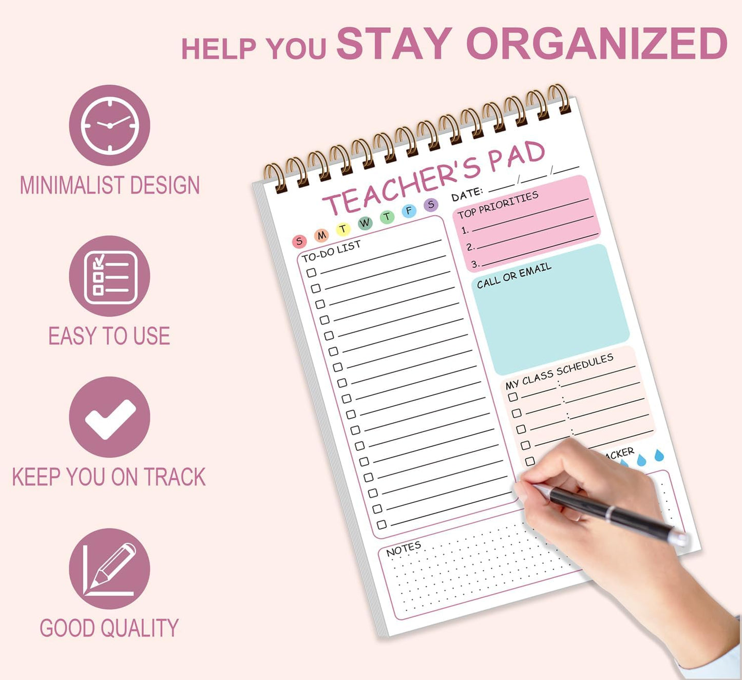 Teacher Notepad - A4 Teacher To Do List Notepad, Spiral Checklist Notebook Organizer for Teachers Notes Task Appointment, Teacher Appreciation Gifts, 8'' x 11'', Green