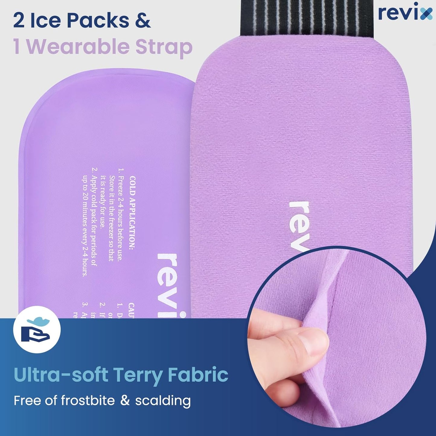 REVIX Ice Packs for Injuries Reusable, 2 Packs Hot and Cold Pack with Adjustable Strap, Flexible Ice Wraps for Joints and Muscle, Rotator Cuff, Back, Knee Discomfort Relief (10" x 5" Blue)