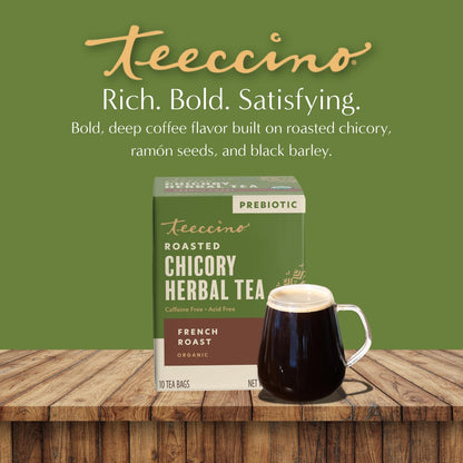 Teeccino Herbal Tea Sampler Assortment - 12 Tea Bags - Maca Chocolaté, French Roast, Hazelnut, Vanilla Nut - Roasted Caffeine Free Herbal Tea, Prebiotic for Natural Energy