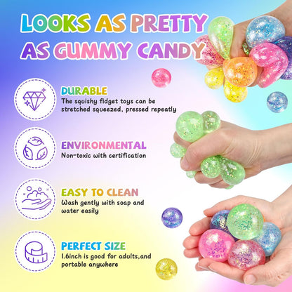 VESPRO 12 Pack Fidget Stress Balls for Adults, Cute Octopus Stress Sensory Stress Ball, Bulk Squishy Squeeze Ball Toys Set for Classroom Prizes and Birthday Party Favors