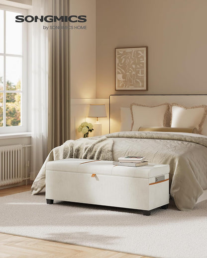SONGMICS Storage Ottoman Bench, Foot Rest with Legs, 15.7 x 43.3 x 15.7 Inches, End of Bed Bench, Storage Chest, Load up to 660 lb, for Living Room, Bedroom, Entryway, Dark Gray ULSF088G01