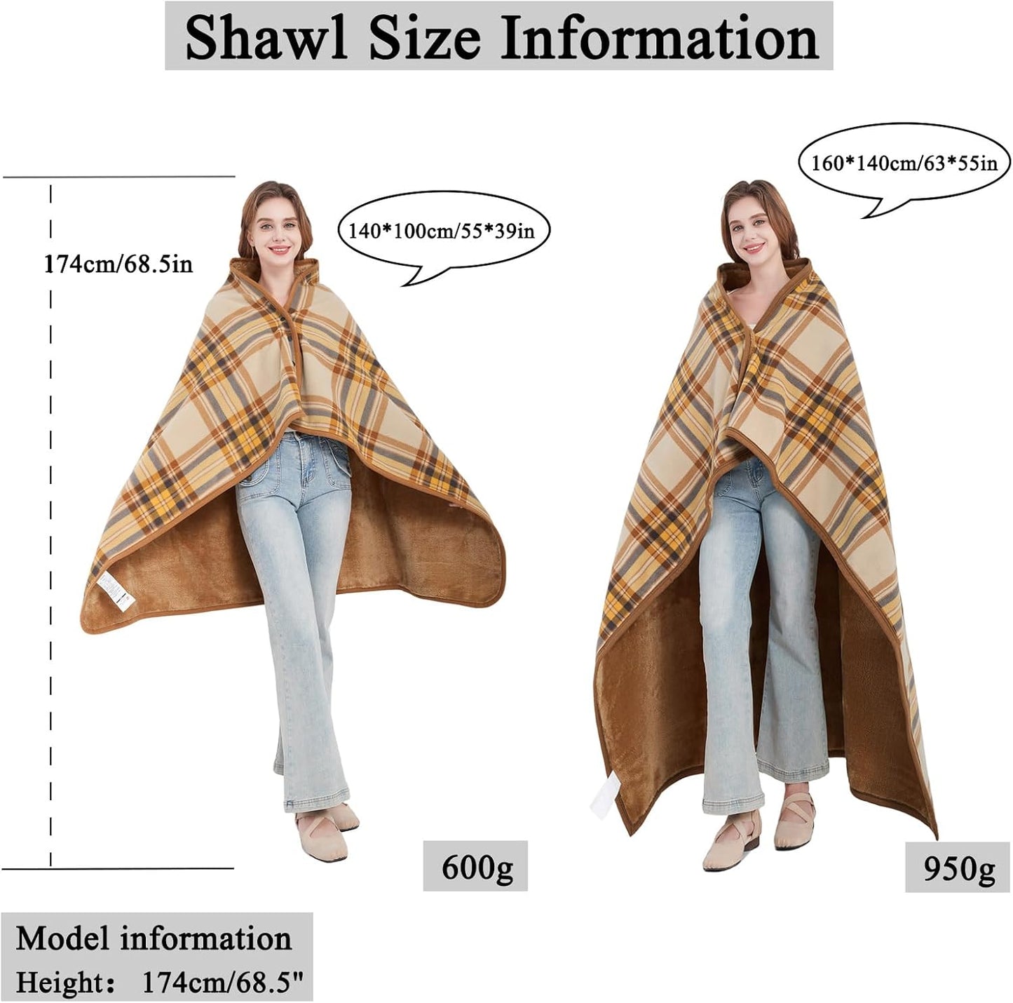 forestfish Fleece Wearable Blanket, Plaid Lap Blanket Comfy Poncho Throw with Buttons for Bed Sofa Office, Grey-White