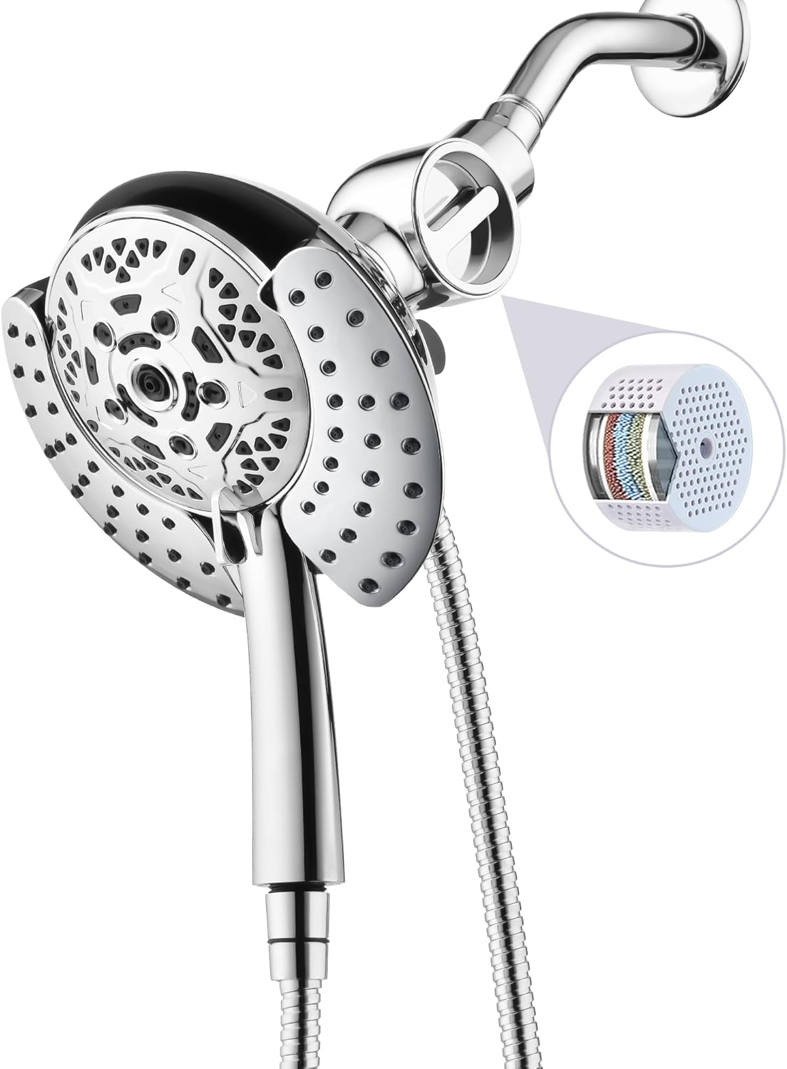 INAVAMZ Shower Head with Handheld High Pressure: Hand Held Shower Head & Rain Shower Head 2-IN-1 Shower Head with 59" Rotatable Stainless Steel Hose, Shower Trim Systems, Sliver 2.5 GPM 15391 Filter