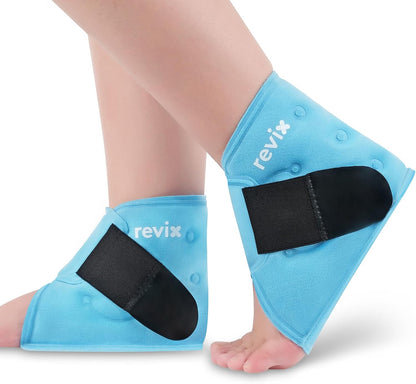 REVIX Ankle Ice Pack Wrap for Plantar Fasciitis & Foot Pain Relief, Reusable Gel Cold Compress Wrap for Feet Swelling, Achilles Tendonitis, and Sprained Ankles Recovery