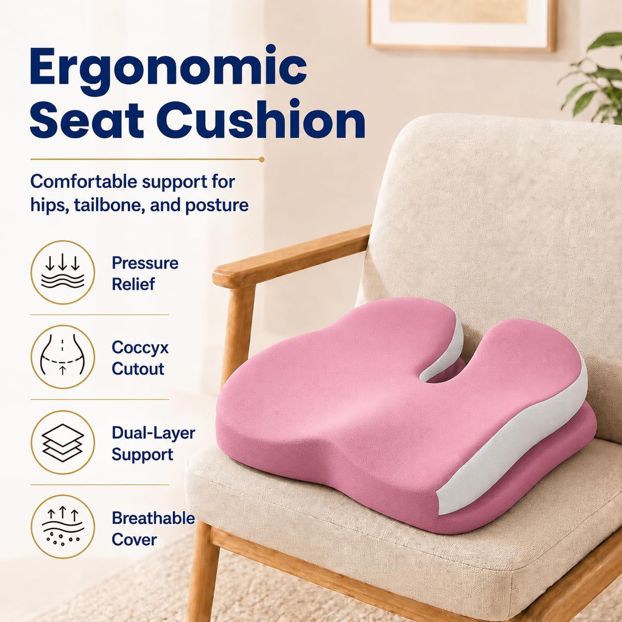 Seat Cushions for Office Chairs Wheelchair Cushion for Long Sitting Back Pain，Memory Foam Seat Car Computer Desk Chair Cushion，Coccyx Cushion for Tailbone Pain Relief Cushion Office Chair Black