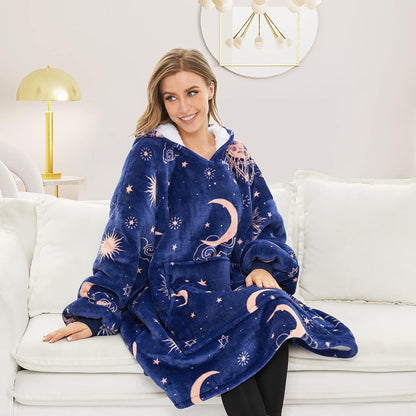 THREE POODLE Wearable Blanket Hoodie for Women, Oversized Sherpa Sweatshirt Blanket for Adults Men, Cozy Hooded Blankets, Gifts for Teen Girls Women Mom Sister