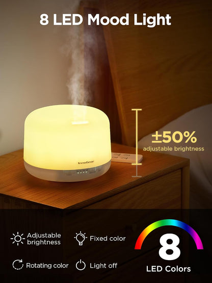 InnoGear 500ml Essential Oil Diffuser with Remote Control, Premium Ultrasonic Aromatherapy Diffusers Mother's Gift Scent Humidifier Vaporizer Auto-Off Timer for Large Room Home, Yellow