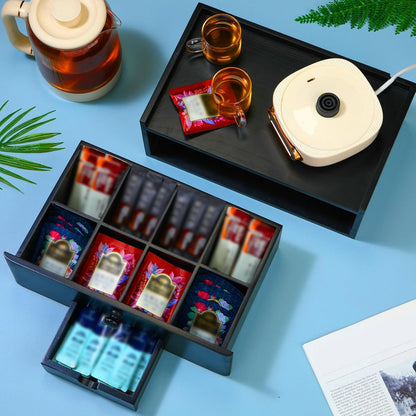 Cinnvoice Tea Bag Organizer Wooden Tea Storage Box, Black