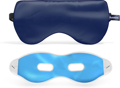 ASUTRA Silk Eye Pillow for Sleep, Black - Filled w/Lavender Buds & Flax Seeds, Weighted Eye Mask, Meditation & Light Blocking Blindfold, Cooling Gel Mask Included