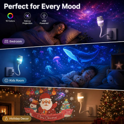 Galaxy Starry Sky Night Light Projector, 2-in-1 Portable with 12 Projection Films, 360° Adjustable Brightness Control Eye‑Caring LED Night Light for Kids Adults Bedroom Home Ceiling Car Decor Gift