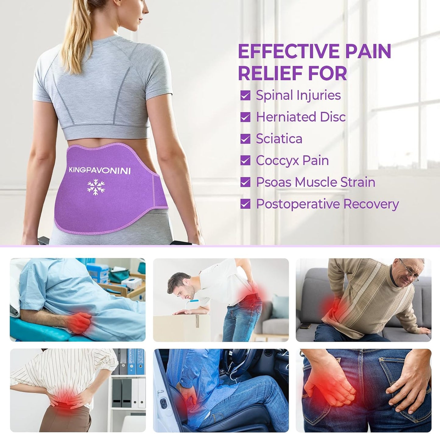 KingPavonini Extra Large Ice Pack for Back Pain Relief with Extension Strap, 2 Pack Reusable Lower Back Gel Ice Pack Wrap for Lumbar Surgery, Sciatica, Herniated Disc, Coccyx Pain, Cold/Hot Therapy