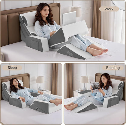 Yojoker 4PCS Orthopedic Bed Wedge Pillow Set for Sleeping, Post Surgery Foam Pillow for Body, Back and Leg Pain Relief, Triangle Adjustable Support Pillow - Acid Reflux, Anti Snoring & GERD Sleeping