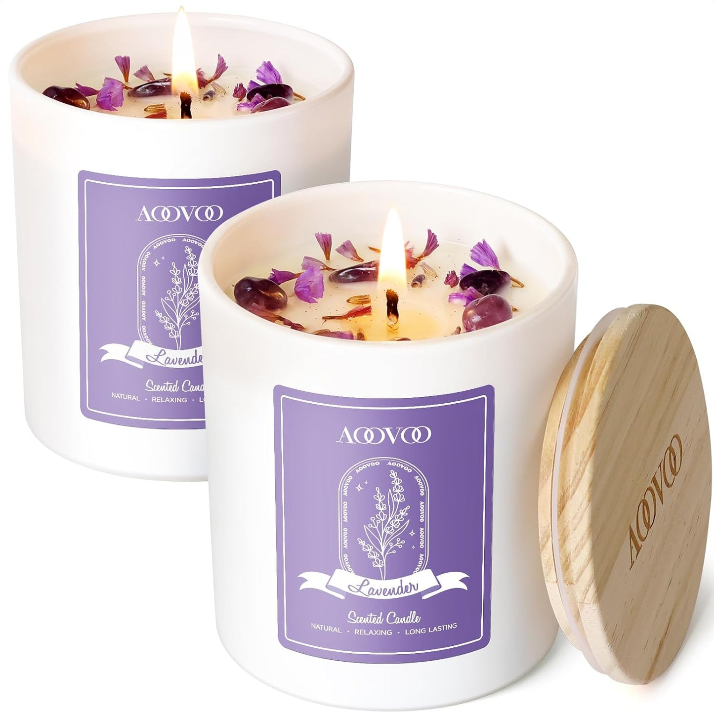 AOOVOO Lavender Scented Candles for Women - Aromatherapy Candle with Crystals Inside, 10oz Soy Candles for Home Scented, Birthday Gifts Mothers Day Candle for Women Mom