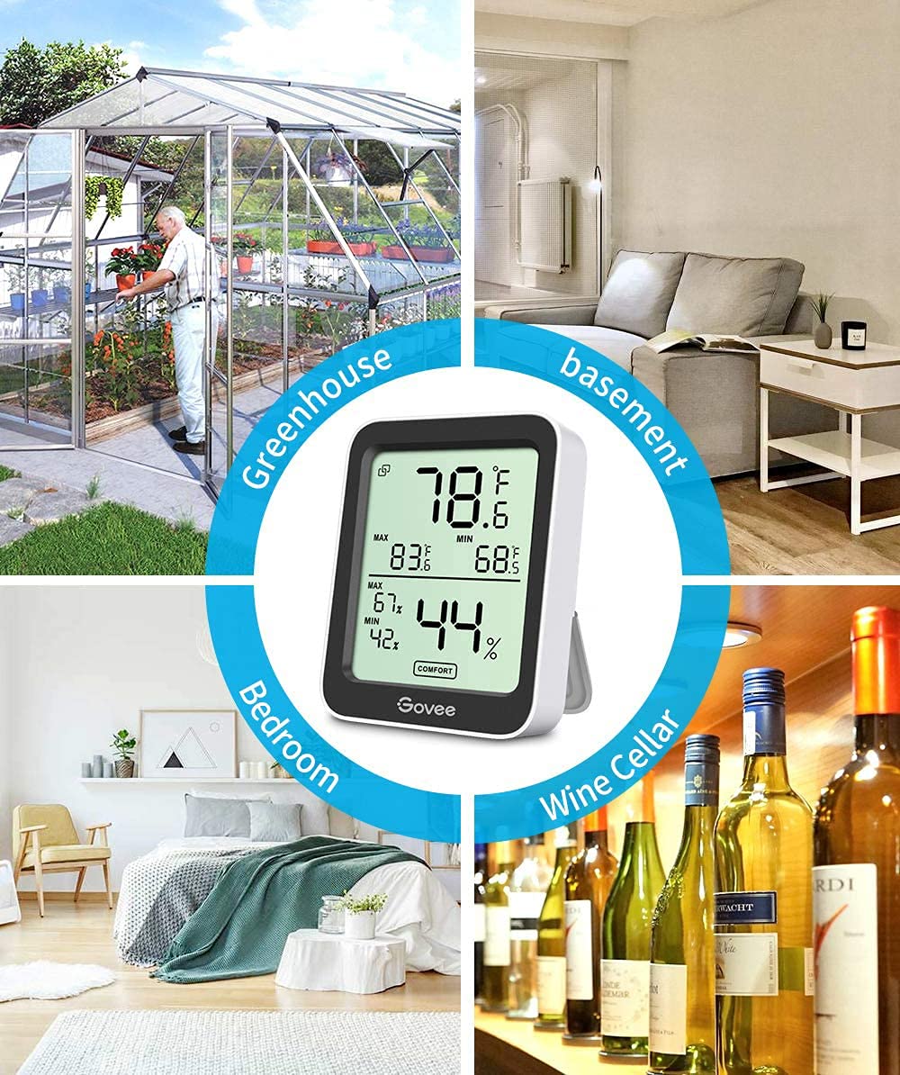 Govee Indoor Hygrometer Thermometer 2Pack H5075 with Bluetooth App Control | Room Temperature Humidity Meter, 164ft Remote Monitor, Smart Alerts, 2 Years Data Storage Export, for Bedroom Wine Cellar