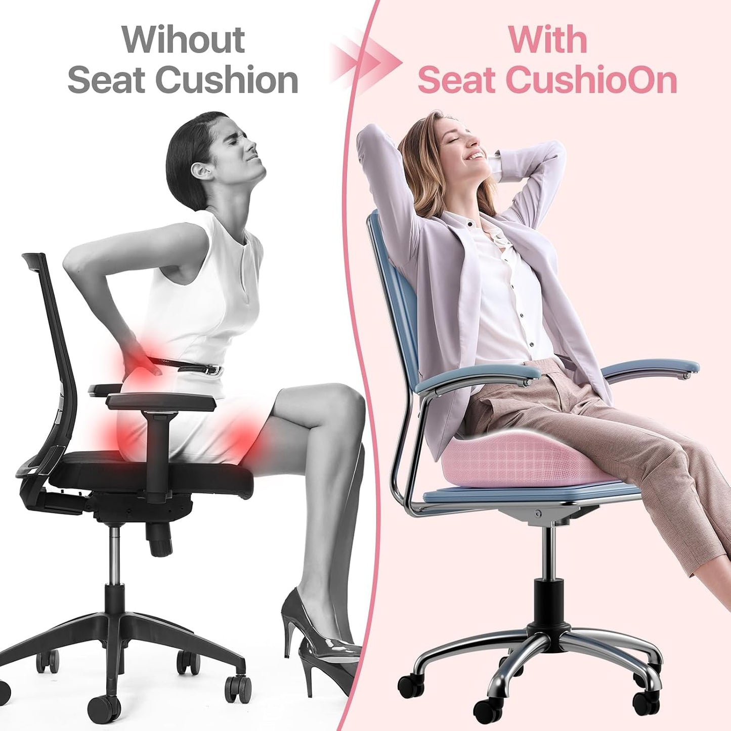 CJACSOC Seat Cushion, Extra Large Memory Foam Cushion for Office Chair Cushions, Ergonomic Cushions Pad Pillow for Pressure Relief Sciatica & Pain Relief for Long Sitting