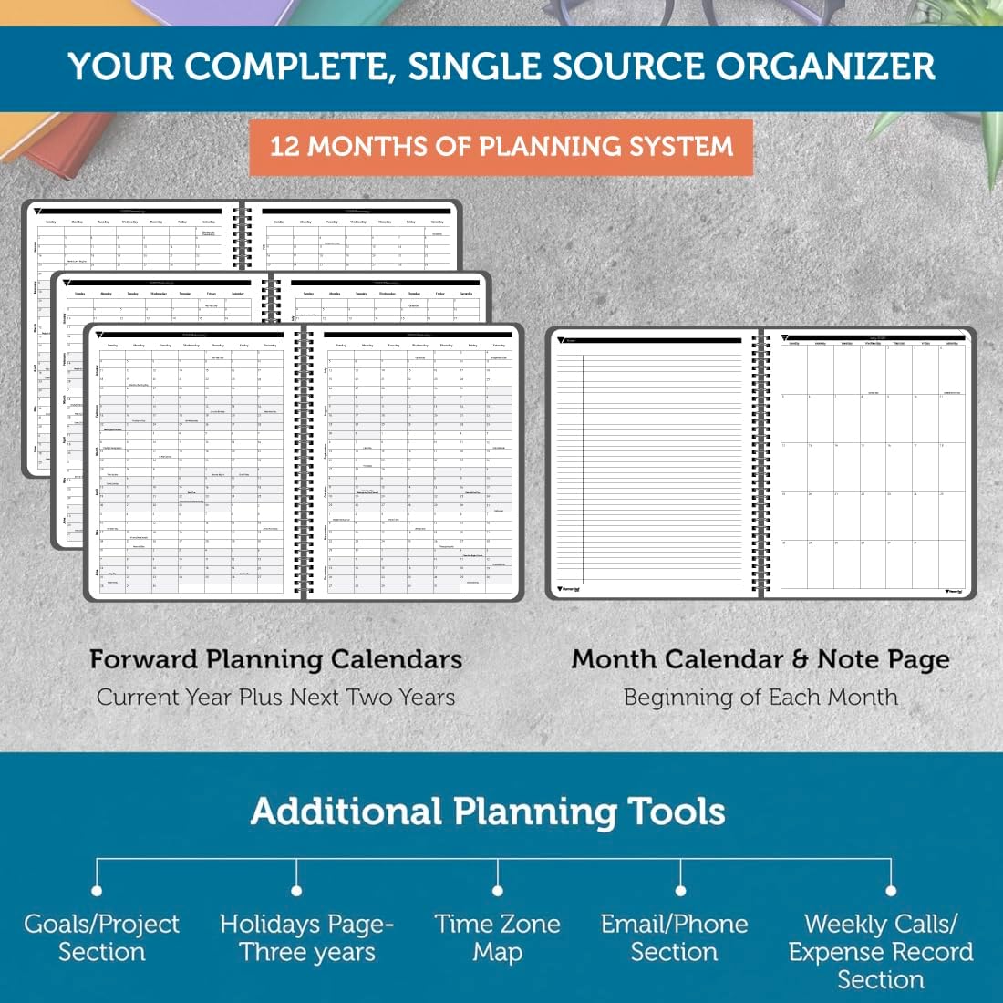 Planner Pad Spiral Bound July 2026 – June 2027 / Academic Year 8 1/2" x 11" Large 3-Tier Funnel Down 12 Month/Weekly Size Organizer, Greenish Grey Cover/Soft Green Ink