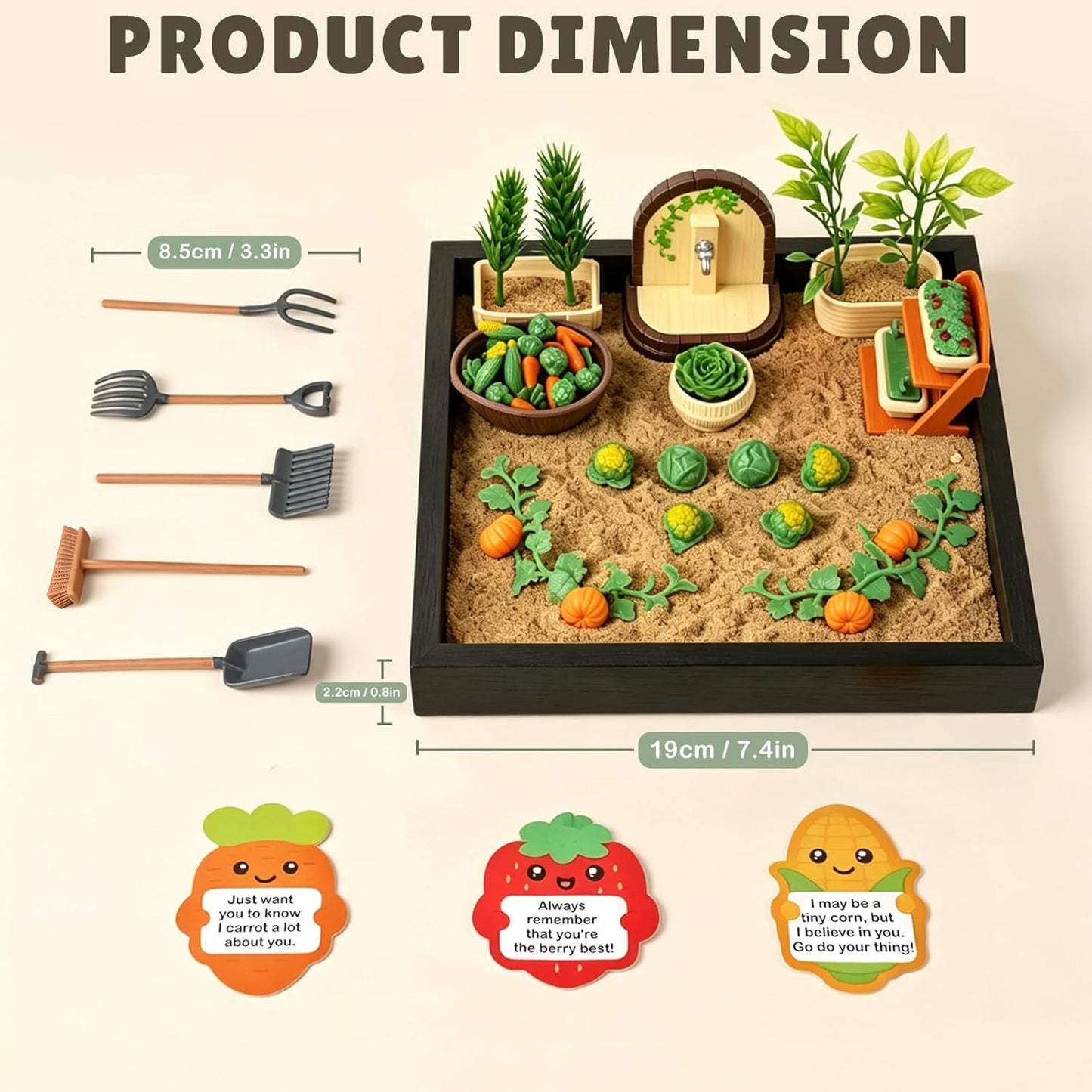Dreamon Zen Garden for Desk, Mini Veggie Zen Sand Garden for Sandbox with Vegetable, Plants and Gardening Tools, Sand Tray Therapy Kit with 56 Accessories, Fidget Stress Relief Toys Novelty Gift Idea