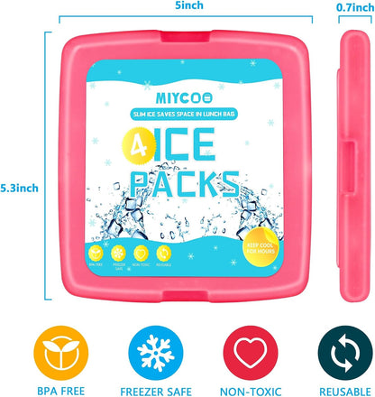 MIYCOO Ice Packs for Lunch Boxes & Coolers - Quick Freeze Ice Pack Space Saving Freezer Packs - Reusable Slim Original Cool Pack - Cooler Accessories for Beach, Camping and Fishing