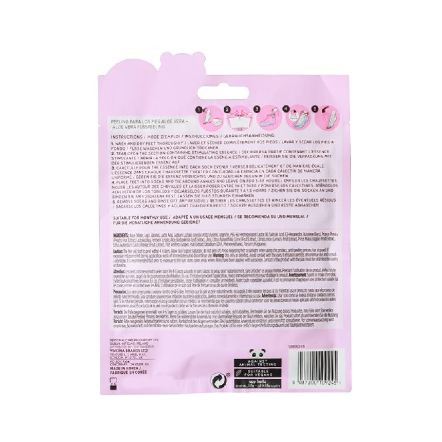 Oh K! Foot Peel Mask - Pomegranate - Foot Peeling Mask for Dry Feet and Cracked Heels - Feet Exfoliant with Pomegranate and Coconut Oil - 1 Pair