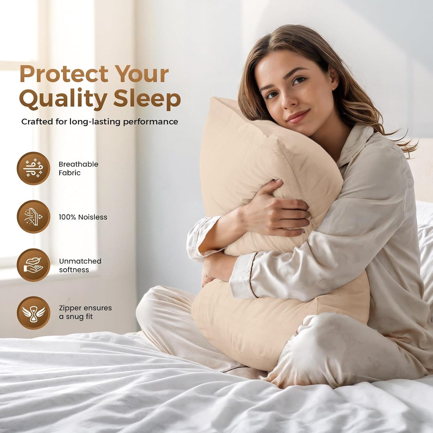 Utopia Bedding 4 Pack Pillow Protectors with Zipper Queen Size, Soft Brushed Microfiber Fabric Pillow Cases, Shrinkage and Fade Resistant Pillow Covers (White)