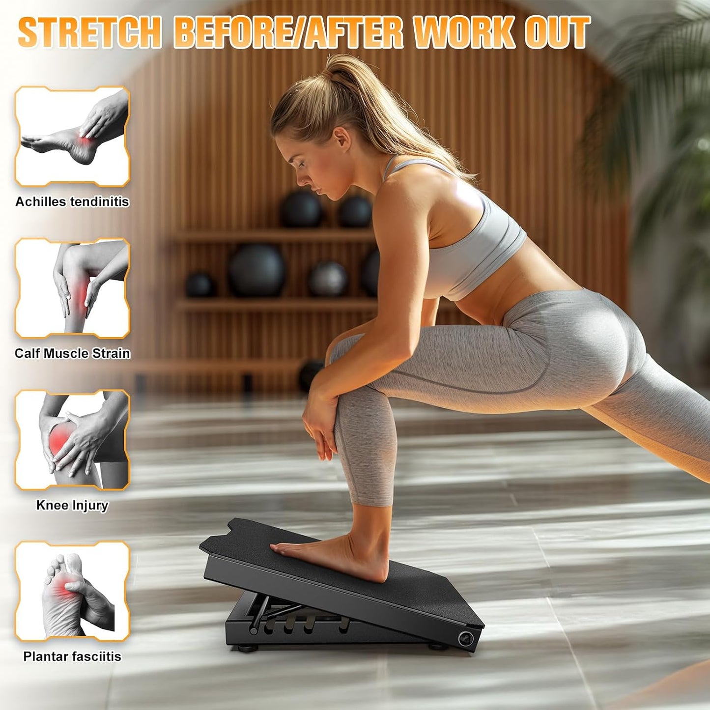 Naitesen Steel Slant Board Calf Stretcher for Squat 600lbs Weight Capacity Adjustable Incline Balance Board for Relieving Plantar Fasciitis Achilles Tendonitis Muscle Injuries Home Gym or Commercial