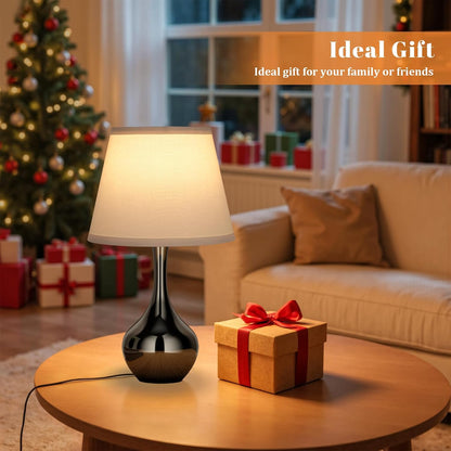 Seealle 16.1" Touch Table Lamps for Nightstand, 3-Way Dimmable Small Bedroom Lamps for Night Stands, Black Bedside Lamps for Living Room, Kids Room, End Table