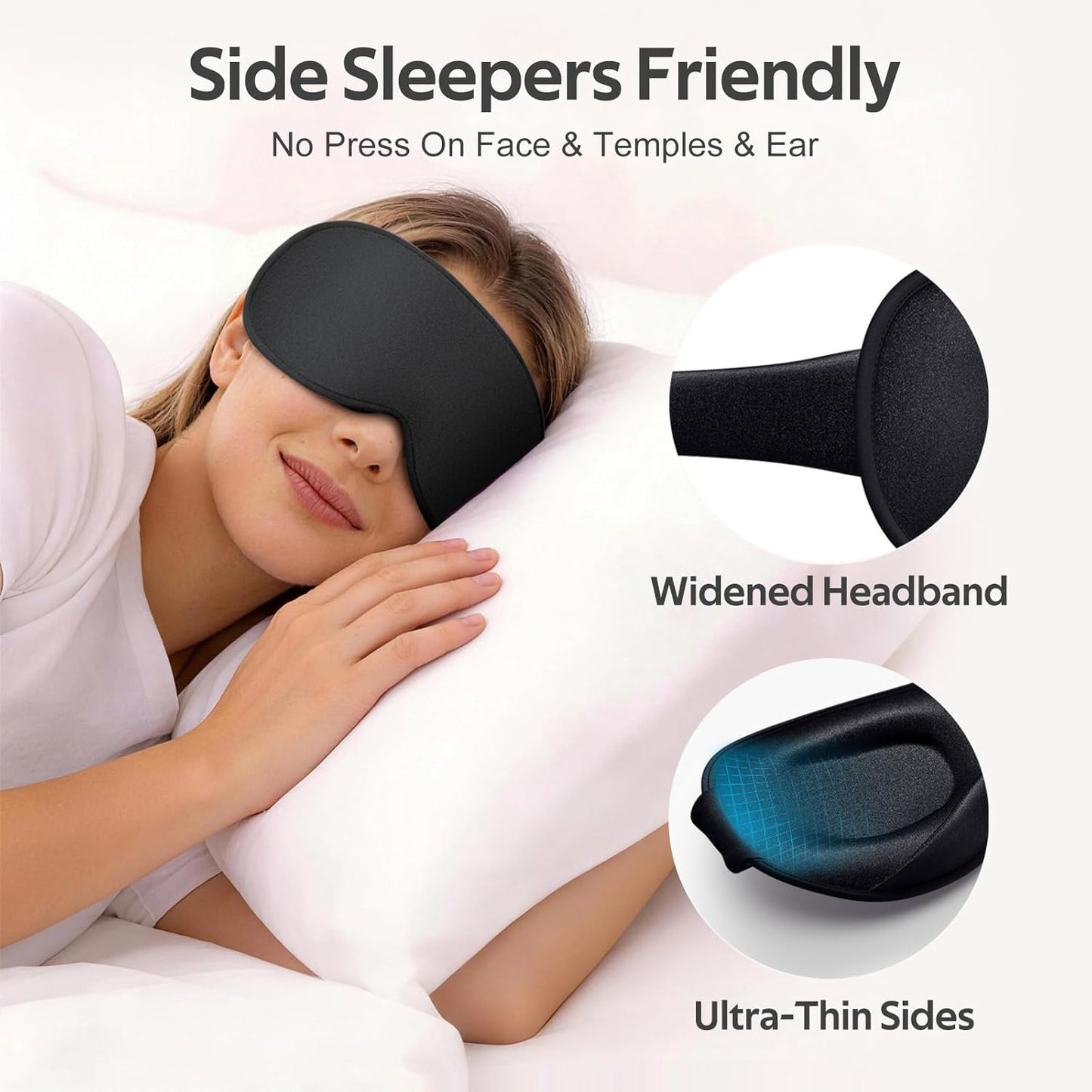 Vynix® Sleep Mask for Men Women - 100% Blackout Eye Masks for Sleep - 3D Soft Sleeping Mask for Side Sleepers - Zero Pressure Lash Extensions Eye Cover Shade for Airplane Travel Essentials, Black