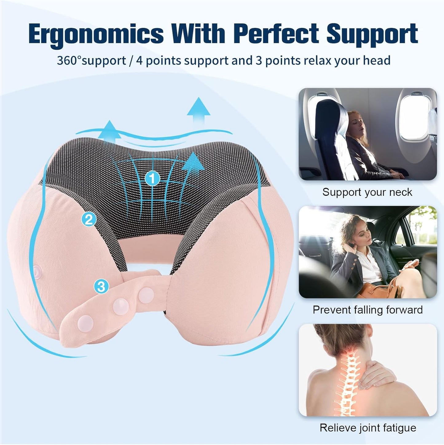 Cirorld Neck Pillow for Traveling, Travel Pillows for Airplanes,100% Pure Memory Foam Travel Neck Pillow, Adjustable Flight Pillow, Portable Plane Accessories with Eye Mask, Earplugs, Carry Bag