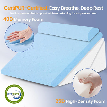 Sasttie Wedge Pillow Set for After Surgery, 2PCS Adjustable Bed Wedge Pillow Headboard with Memory Foam Neck Cushion – for Acid Reflux, Sleeping, Neck & Back Support, Dark Grey & White