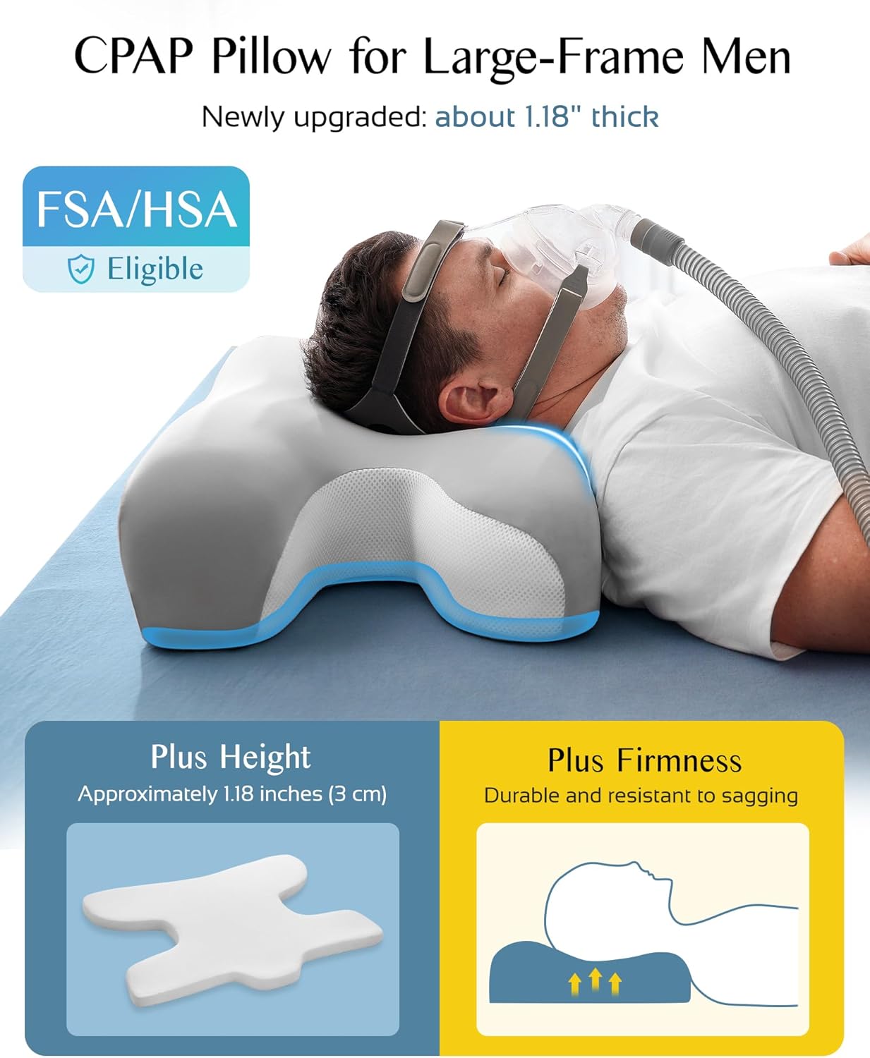 Sleep Apnea Pillow for Cpap Users, Ergonomic Adjustable Memory Foam Cpap Pillows for Side and Back Sleepers, Reducing Air Leaks and Mask Pressure