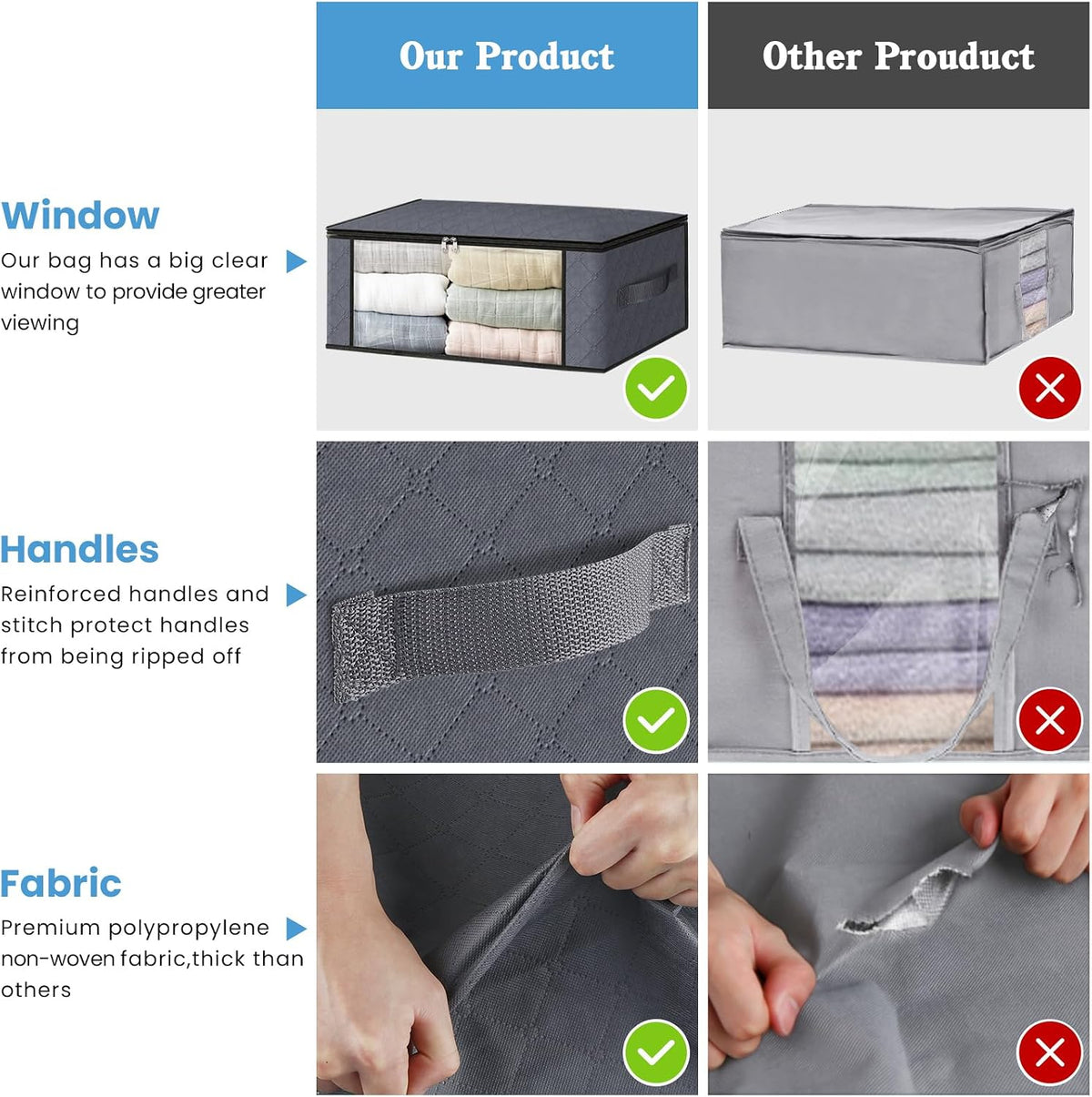 HomeHacks Clothes Organizer Storage Bags, 35L Storage Bins, Gray