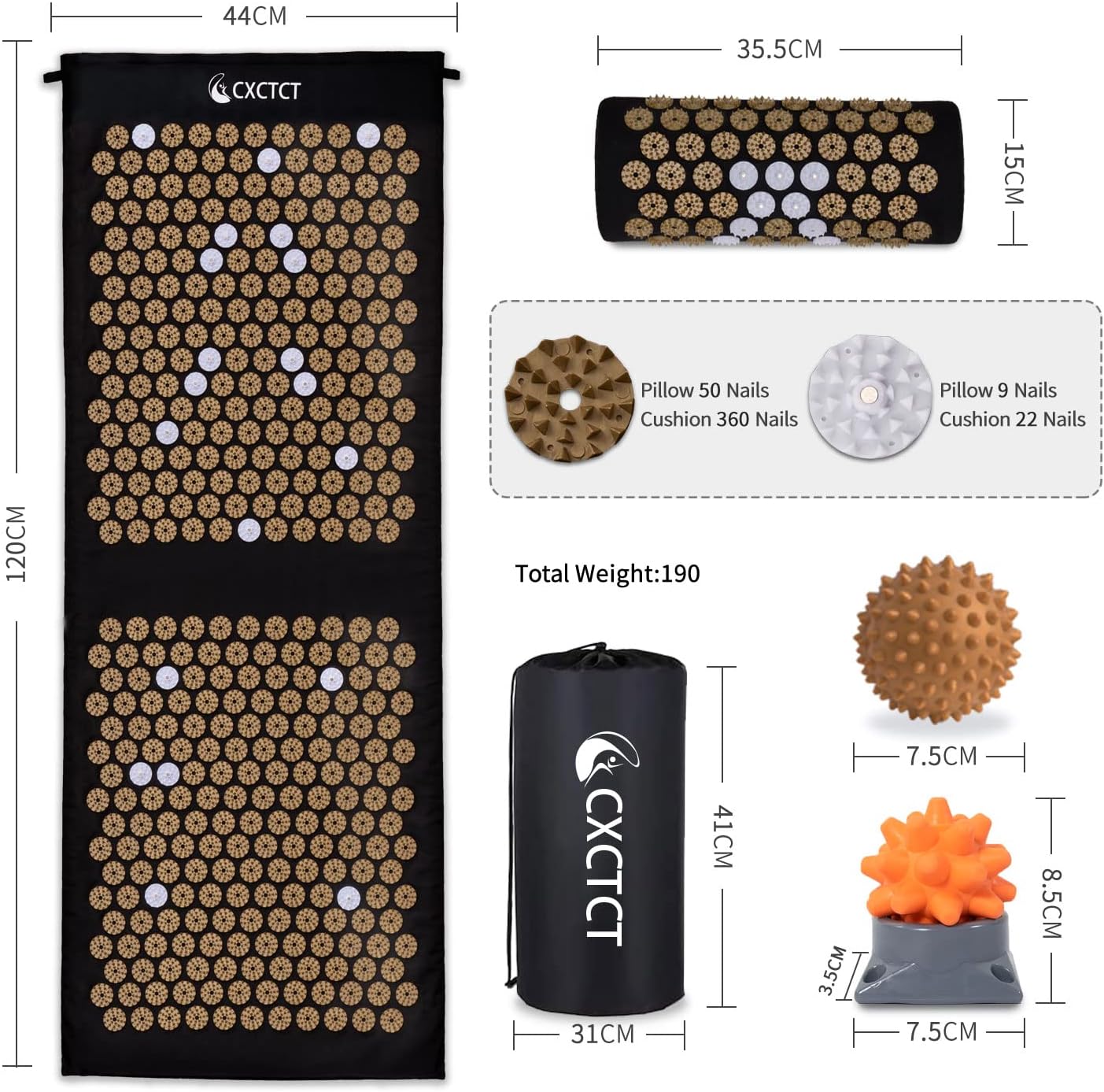 Extra Long Yoga Acupressure Mat Set,Massage Acupuncture Mat Large,Magnetic Mat Acupressure Body mat and Pillow for Neck Back Pain Relief(Grey)