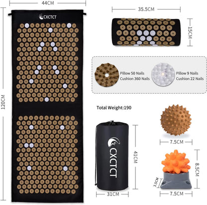 Extra Long Yoga Acupressure Mat Set,Massage Acupuncture Mat Large,Magnetic Mat Acupressure Body mat and Pillow for Neck Back Pain Relief(Grey)