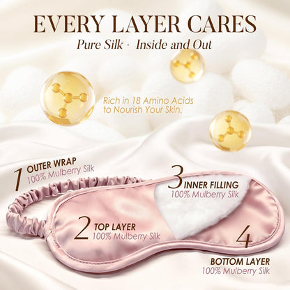 LULUSILK 100% Mulberry Silk Sleep Eye Mask for Sleeping Women and Men, Pink