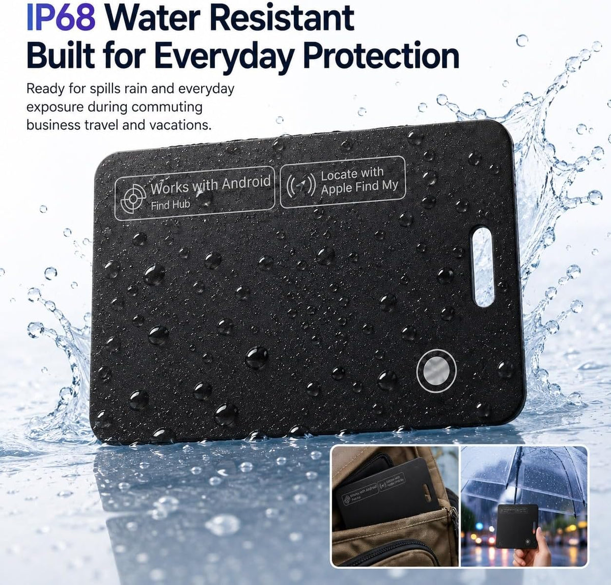 Luxford Finder Card Android Wallet Tracker Card Rechargeable Wireless Charging IP68 Waterproof Ultra Slim Locator for Apple Find My and for Google Find Hub Wallet Passport Luggage Backpack