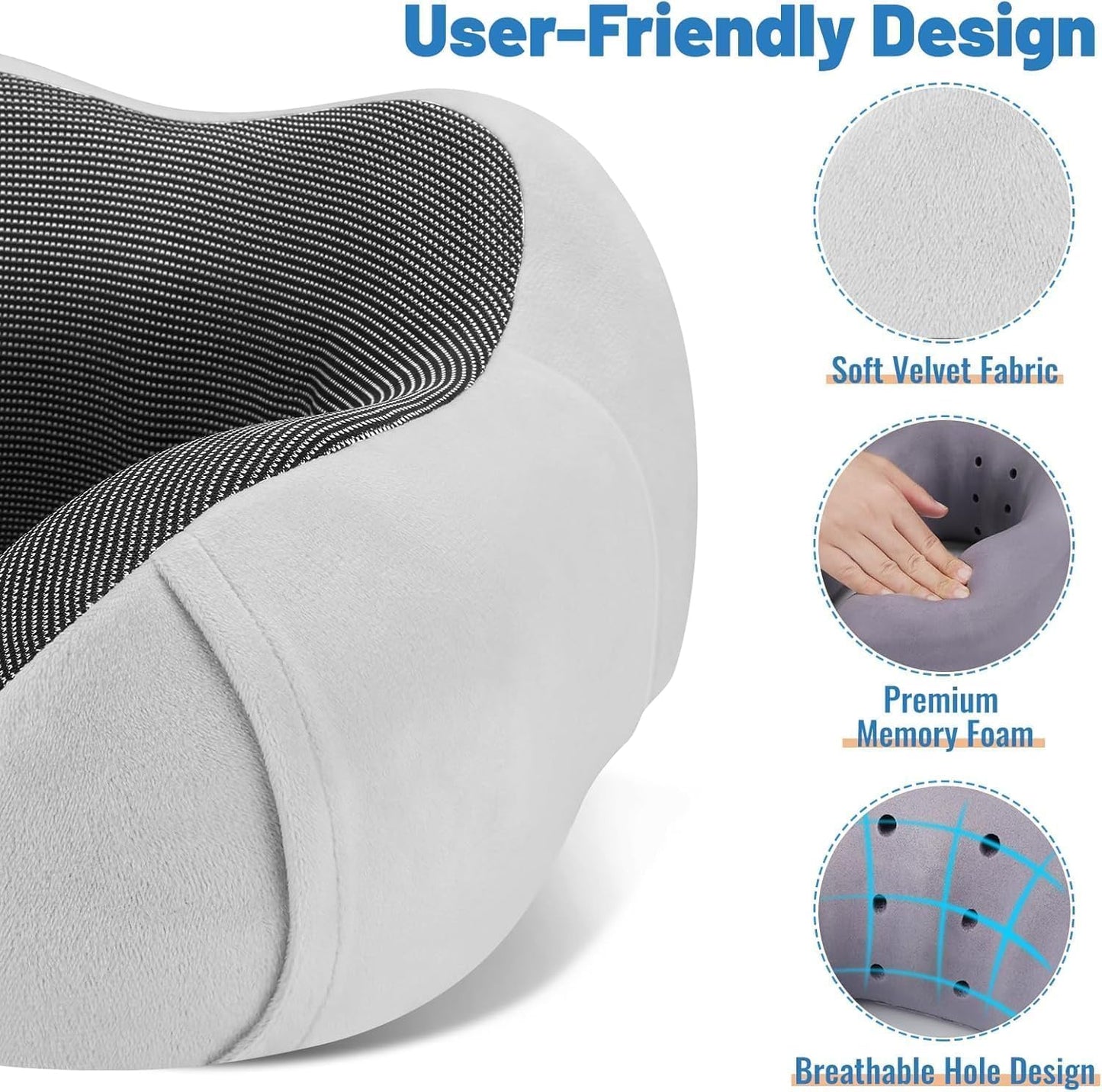 CloudBliss Travel Pillow for Airplane, Memory Foam Neck Pillow for Travel, Compact Flight Pillow with Eye Mask, Earplugs, Carry Bag, Travel Neck Pillow for Long Flight Sleep, Plane Accessories, Black