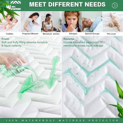 UNILIBRA Queen Mattress Protector Waterproof, Deep Pocket Mattress Pad Cover Fits to 6''-21'', Breathable Hollow Cotton Filling Quilted Mattress Protector for Queen Size
