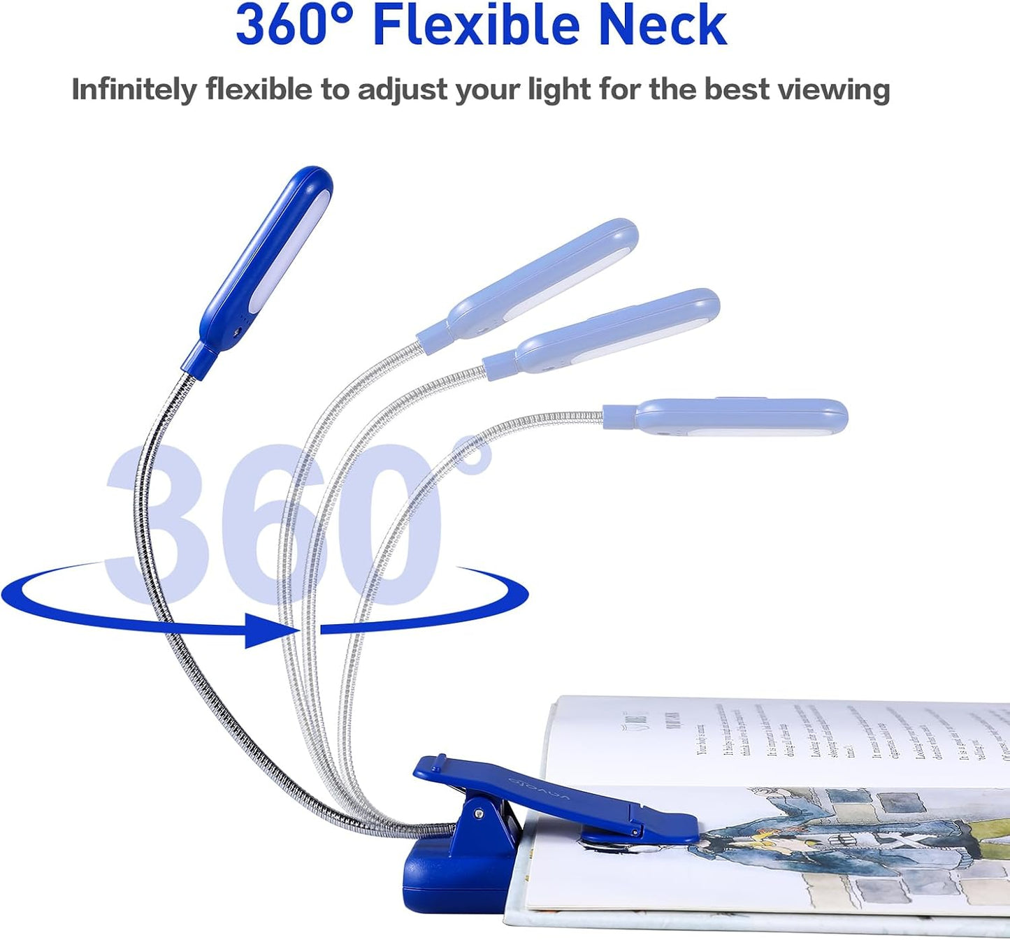 VAVOFO Clip On Book Light for Bed Kids, 7 LED Reading Light with 9-Level Warm Cool White Daylight, Eye Care Lamp with Power Indicator for Bookworms (Blue)