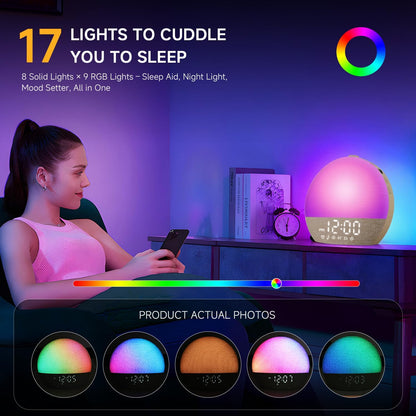 Geuuap Sunrise Alarm Clock White Noise Machine with Bluetooth Speaker,Khaki