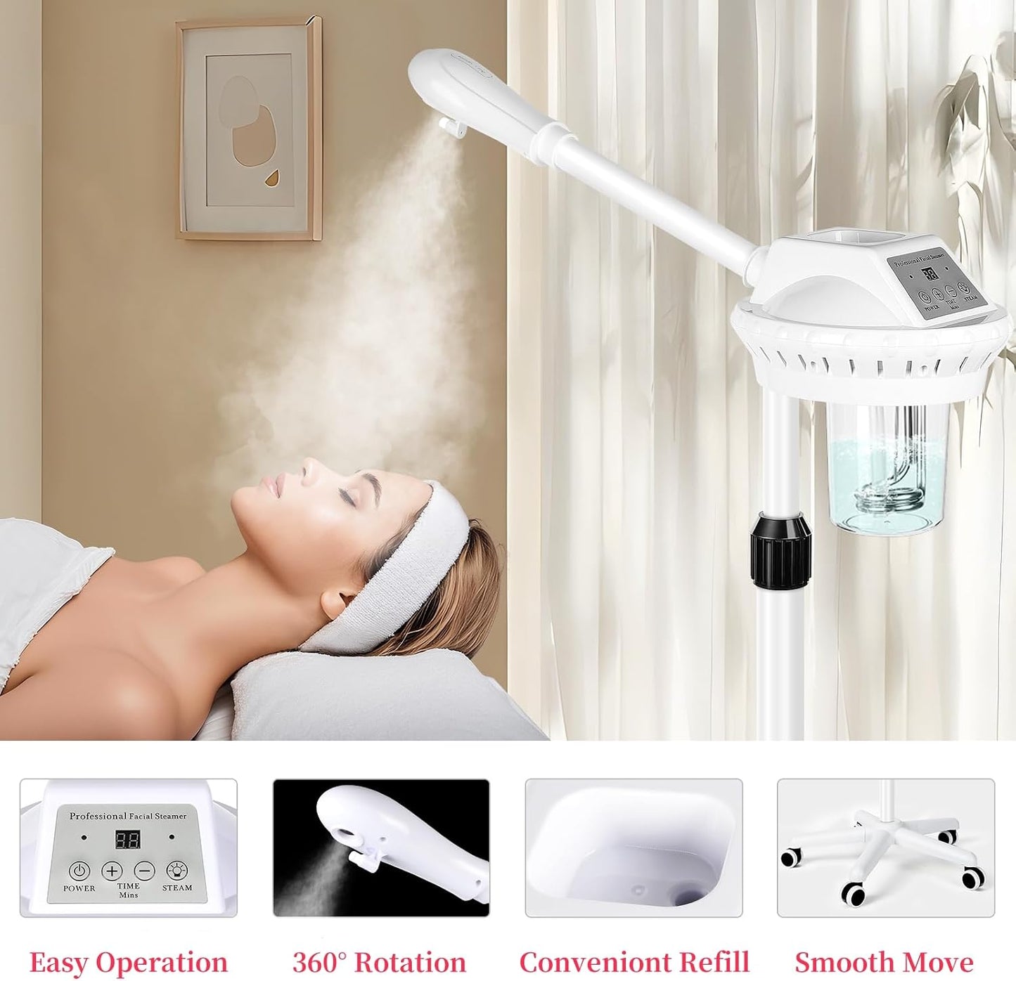 Professional Facial Steamer for Deep Cleansing and Hydration, More Steam