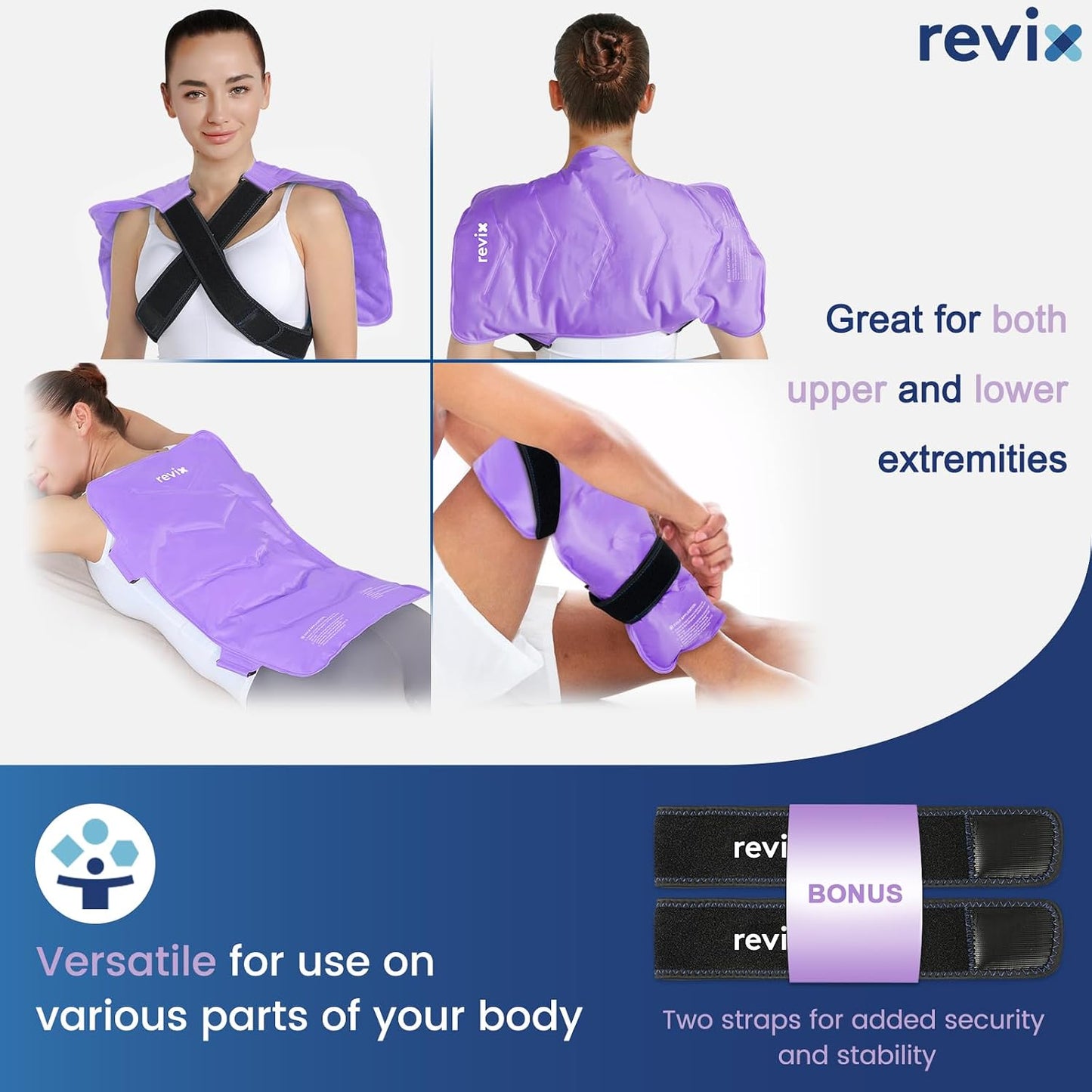 REVIX XXL Full Back Ice Pack Wrap, Reusable Gel Cold Compress for Upper and Lower Back, Long-Lasting Flexible Ice Pack for Muscle Fatigue, Soreness, and Post-Workout Recovery