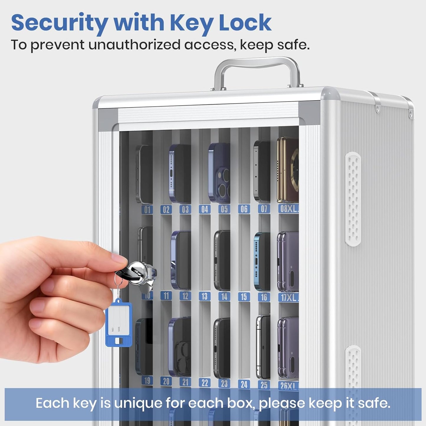 36 Slots Cell Phone Locker for Classroom, Portable Mobile Phone Storage Box with 【2 Different Size Slots】, Phone Lock Box Wall Mounted (Black)