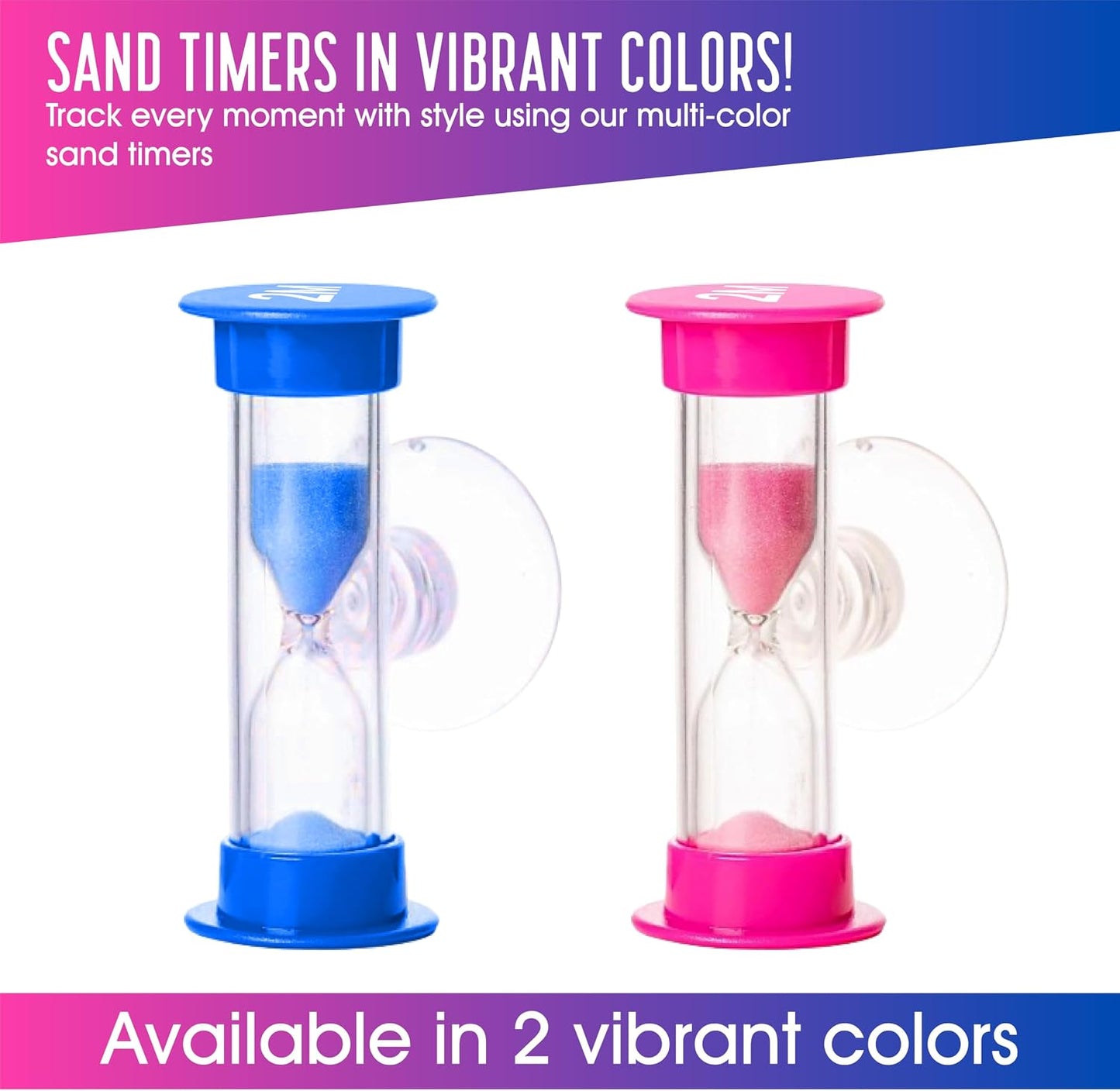 2 Minute Toothbrush Sand Timer for Kids - Set of 2 Small Blue and Pink Smiley Hourglass