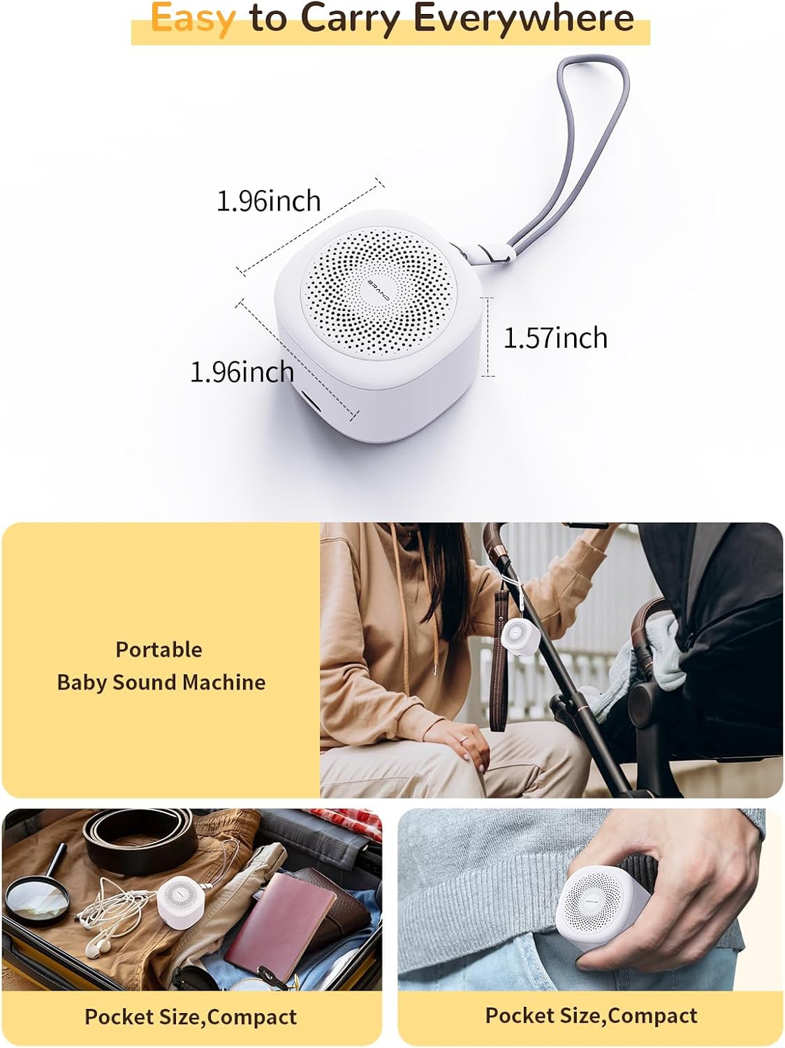 Dearan White Noise Sound Machine for Baby with 7Color Night Light, Portable Mini Sleep Sound Machine, Calm,Relax -Smooth Sound White Noise Machine Timer and Memory Gift Home,Travel