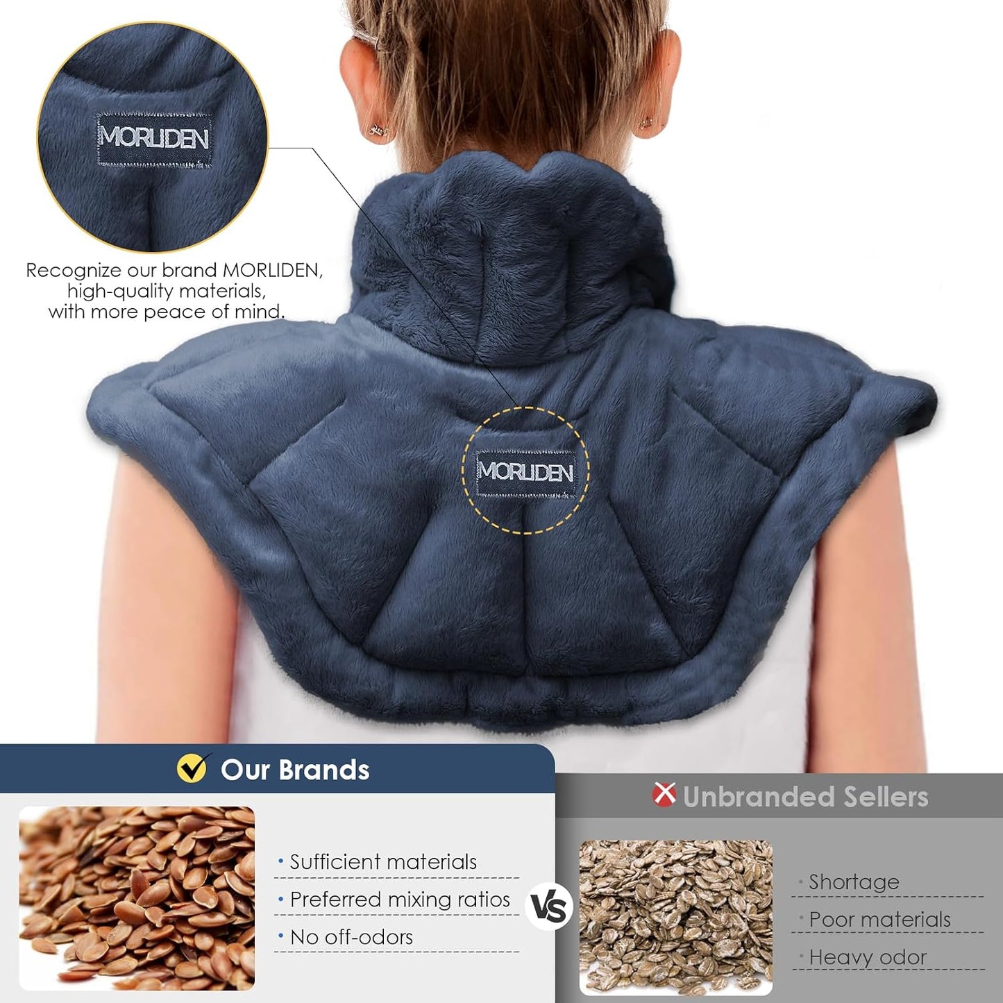 MORLIDEN Microwavable Heated Neck Wrap Warmer and Shoulder Weighted Heating Pad Microwave for Hot and Cold Compress - Dark Gray