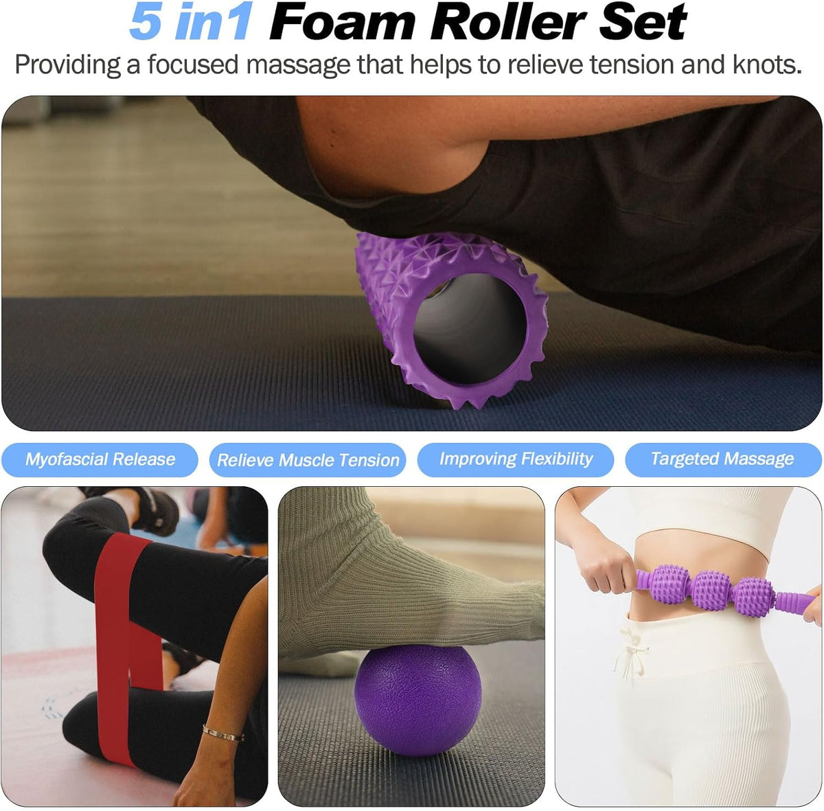 5 in 1 Foam Roller Set High Density Patented Foam Roller for Exercise