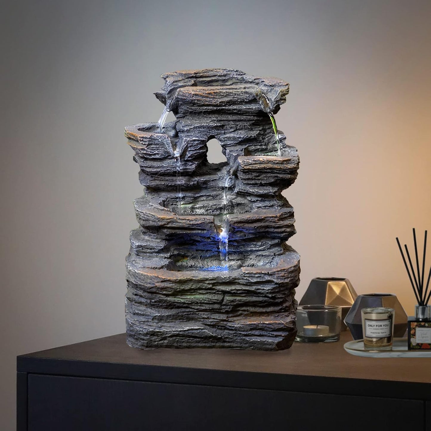 Ferrisland Tabletop LED Light Meditation Indoor Waterfall Fountain