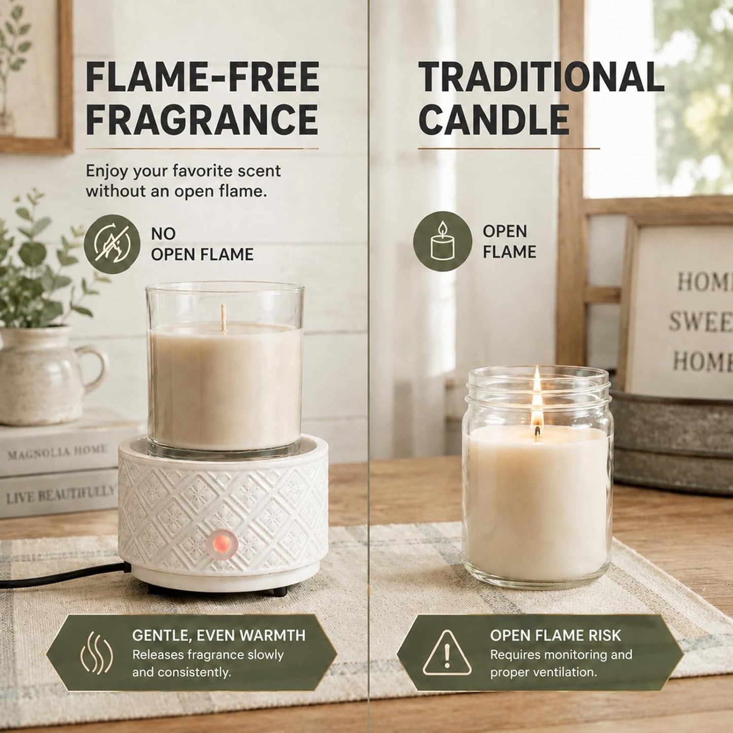 mocosa Ceramic Wax Warmer Wax Melt Warmer for Scented Wax 3-1 Electric Candle Warmer Home Fragrance Wax Burner for Mom Women(White-Fan Shaped)