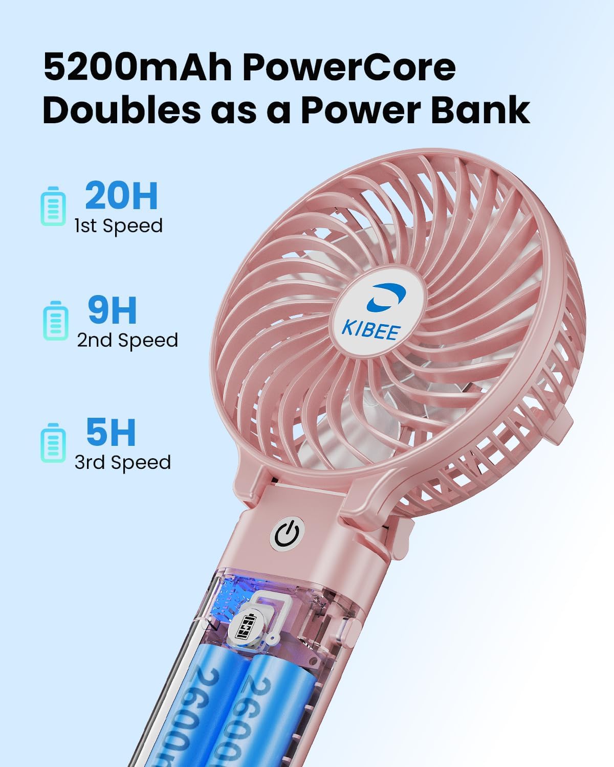 KIBEE Portable Misting Fan, 4000mAh Rechargeable Handheld Fan with 50ml Water Tank, Foldable 180° Mini Mist Spray Fan, 3 Speeds Personal Cooling Fan for Travel, Makeup, Outdoor, Concerts, Gray
