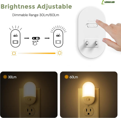 L LOHAS LED Amber Night Light, 2 Pack, Night Lights Plug into Wall Motion Sensor, 0.6W 2000K, LED Nightlights, 30/60LM Adjustable Brightness, Automatic Low Blue Nightlight for Kids, Bathroom, Hallway